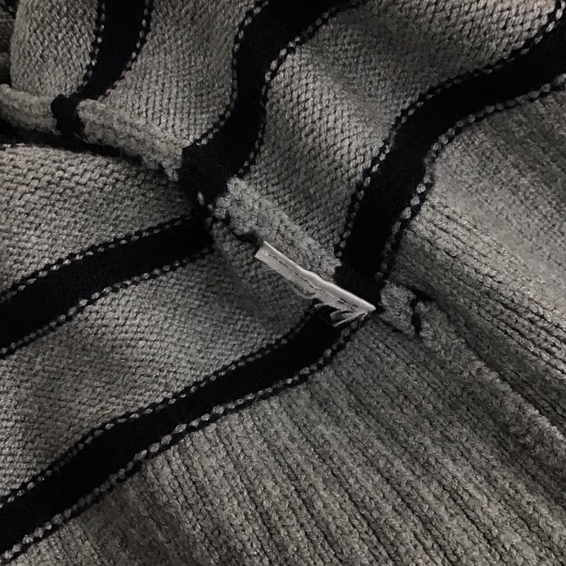 ザラ ZARA ニット、セーター 長袖 クルーネック L ボーダー柄 灰 / グレー / X 紺 / ネイビー / レディース USED 古着 中古 10121877