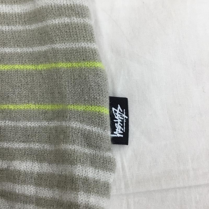 ステューシー STUSSY ニット、セーター 長袖 117203 3AW STUSSY HORIZONTAL STRIPE SWEATER WOOL KNIT L ボーダー柄 灰 / グレー / X ベージュ / ベージュ / X 黄緑 / イエローグリーン / メンズ USED 古着 中古 10136990