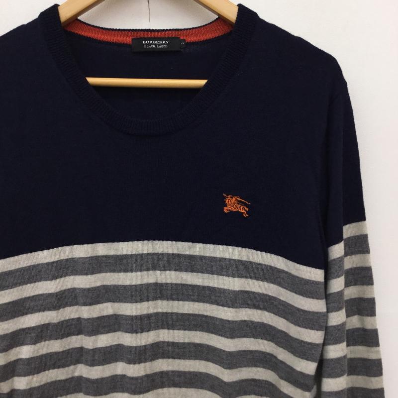 バーバリーブラックレーベル BURBERRY BLACK LABEL カットソー 長袖 D1N31-630-29 2 ボーダー柄 紺 / ネイビー / X 灰 / グレー / メンズ USED 古着 中古 10139257