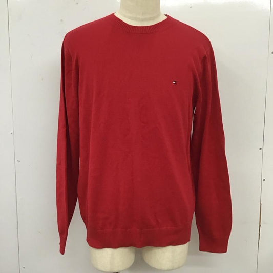 トミーヒルフィガー TOMMY HILFIGER ニット、セーター 長袖 長袖ニットカットソー ニット セーター クルーネックニット L ロゴ、文字 赤 / レッド /  メンズ USED 古着 中古 10112822