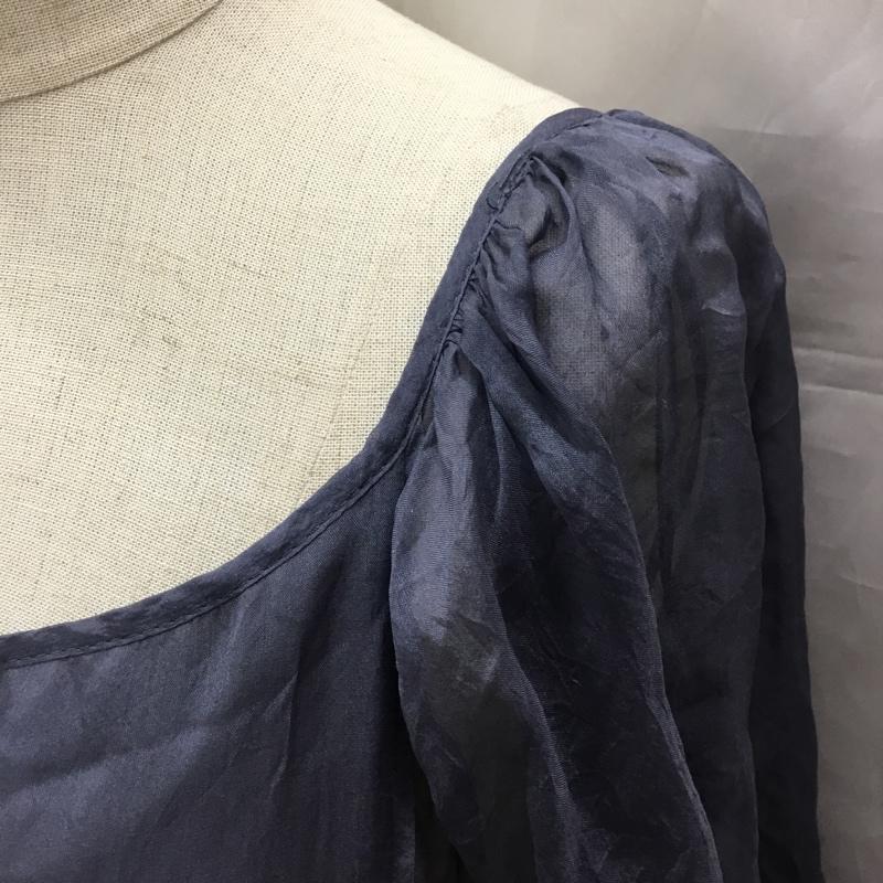 ザラウーマン ZARA WOMAN カットソー 半袖 半袖カットソー シアーシャツ ワイドネックカットソー M 無地 紺 / ネイビー /  レディース USED 古着 中古 10112255