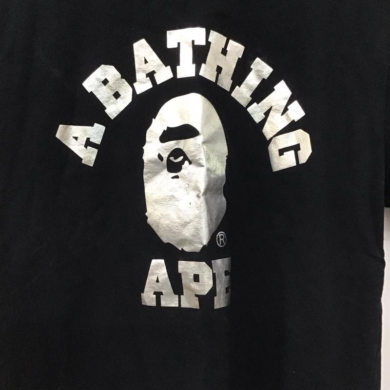 アベイシングエイプ A BATHING APE Tシャツ 半袖 001TEH302508X クルーネック S ロゴ、文字 黒 / ブラック / X 銀 / シルバー / レディース USED 古着 中古 10139155