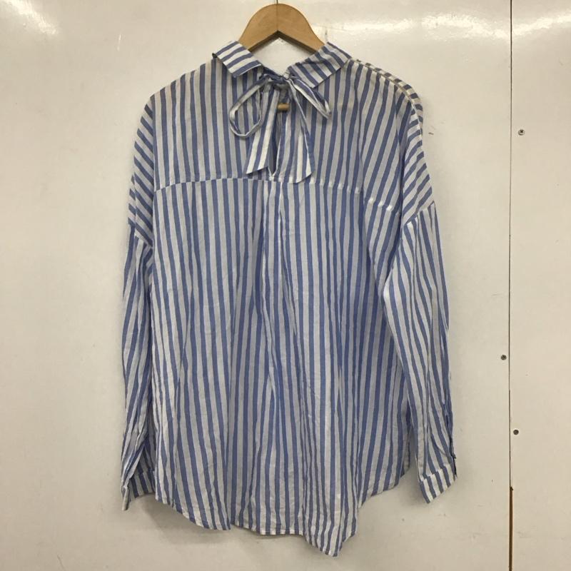 ザラベーシック ZARA BASIC シャツ、ブラウス 長袖 L ストライプ 白 / ホワイト / X 水色 / ライトブルー / レディース USED 古着 中古 10133659