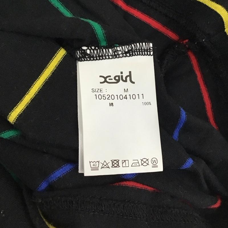 エックスガール X-girl ワンピース ひざ丈スカート 105201041011 MULTI STRIPED HS TEE DRESS マルチボーダー カットソー M ロゴ、文字 黒 / ブラック / レディース USED 古着 中古 10116190