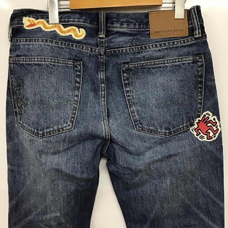 アメリカンイーグル AMERICANEAGLE パンツ デニム、ジーンズ デニムパンツ スリムパンツ カジュアルパンツ 31インチ ロゴ、文字 インディゴ / インディゴ / メンズ USED 古着 中古 10130710