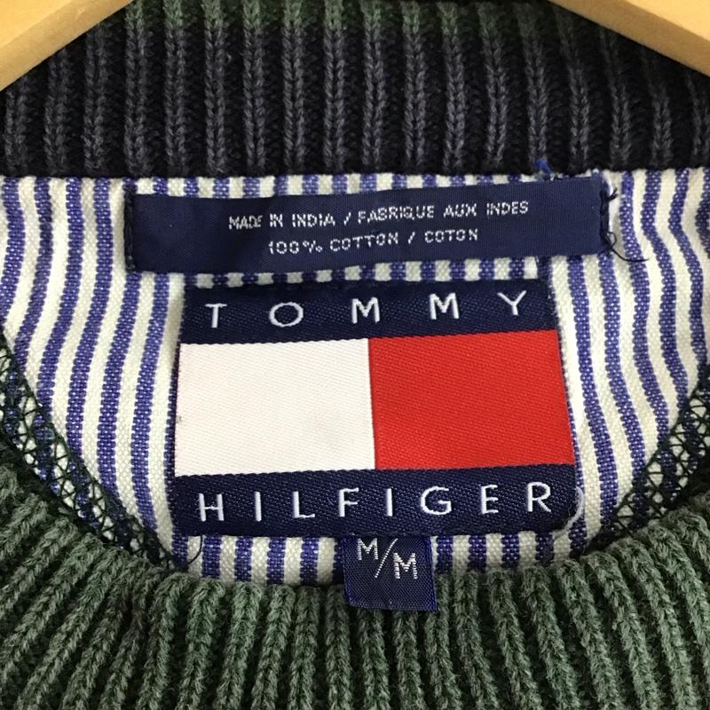 トミーヒルフィガー TOMMY HILFIGER ニット、セーター 長袖 長袖ニットカットソー クルーネック セーター 90s M ロゴ、文字 緑 / グリーン / メンズ USED 古着 中古 10129826