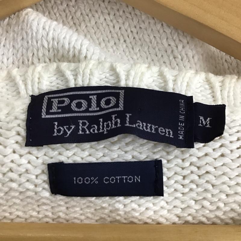 ポロバイラルフローレン Polo by RALPH LAUREN ニット、セーター 長袖 長袖ニットカットソー Vネック セーター M ロゴ、文字 白 / ホワイト / メンズ USED 古着 中古 10141738