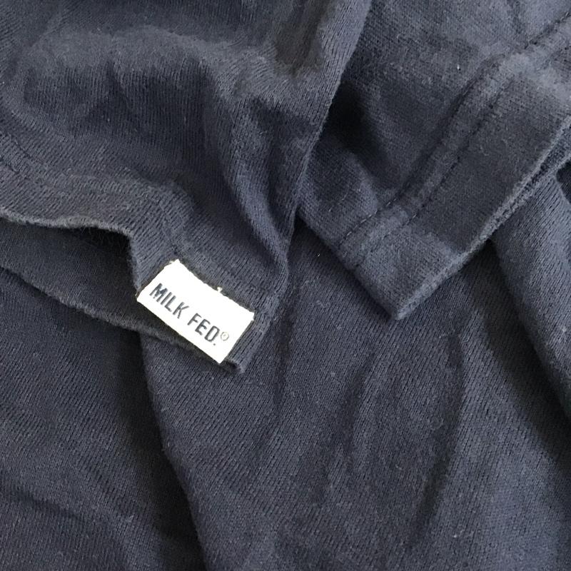ミルクフェド MILKFED. Tシャツ 七分袖 0343910 チュニック ロング丈 M ロゴ、文字 紺 / ネイビー / レディース USED 古着 中古 10112028