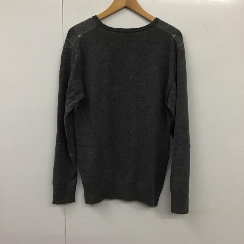 バーバリーブラックレーベル BURBERRY BLACK LABEL ニット、セーター 長袖 長袖ニットカットソー Vネック セーター 3 チェック 灰 / グレー / メンズ USED 古着 中古 10130842