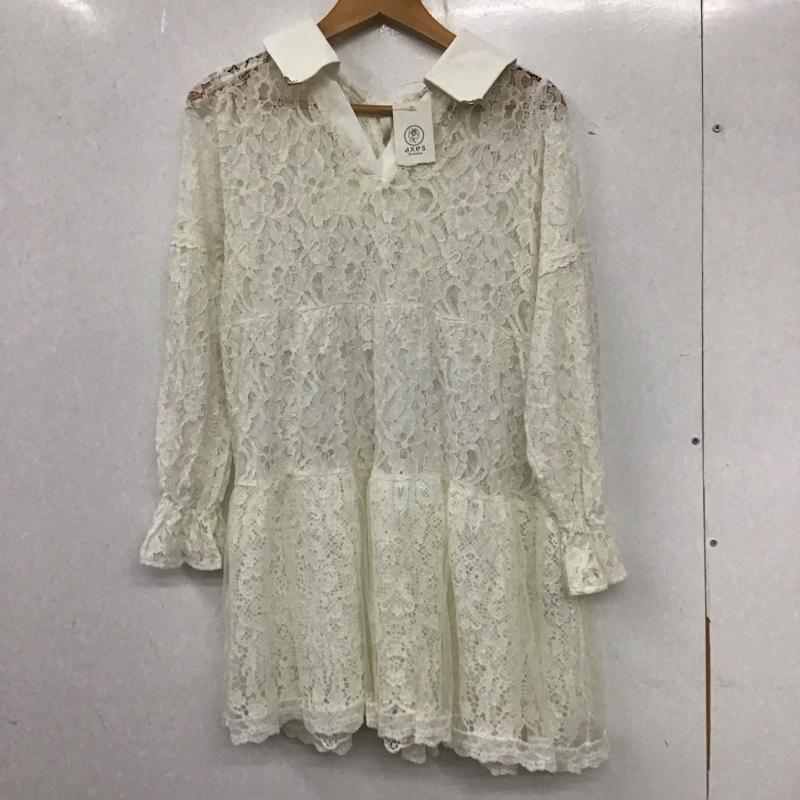 アクシーズファム axes femme ワンピース ひざ丈スカート MK362X33 総レースティアードチュニック タグ付き 長袖 M レース柄 白 / ホワイト / レディース USED 古着 中古 10133717