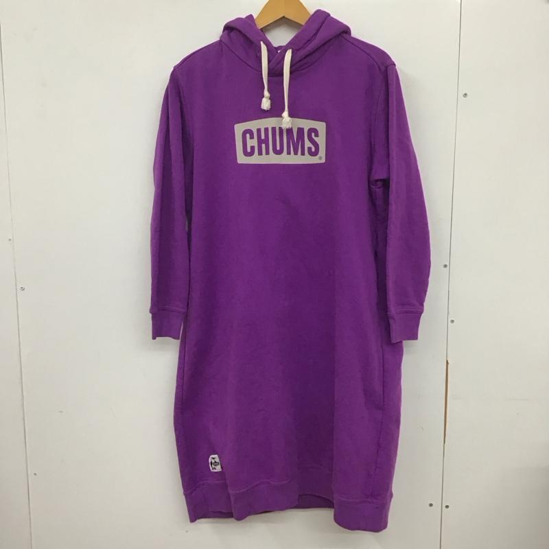 チャムス CHUMS ワンピース ロングスカート CH18-1281 ロゴロングパーカー ロングワンピース 裏起毛 M ロゴ、文字 紫 / パープル / レディース USED 古着 中古 10136039