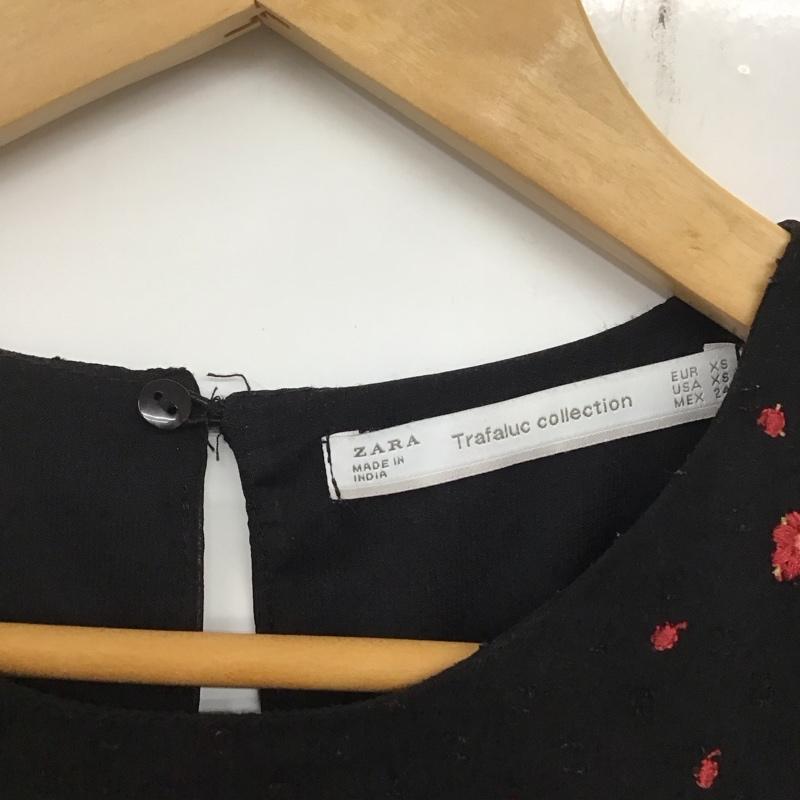 ザラ ZARA カットソー 長袖 0881/016/800 刺繍 チュニック XS 刺繍 黒 / ブラック / レディース USED 古着 中古 10133621