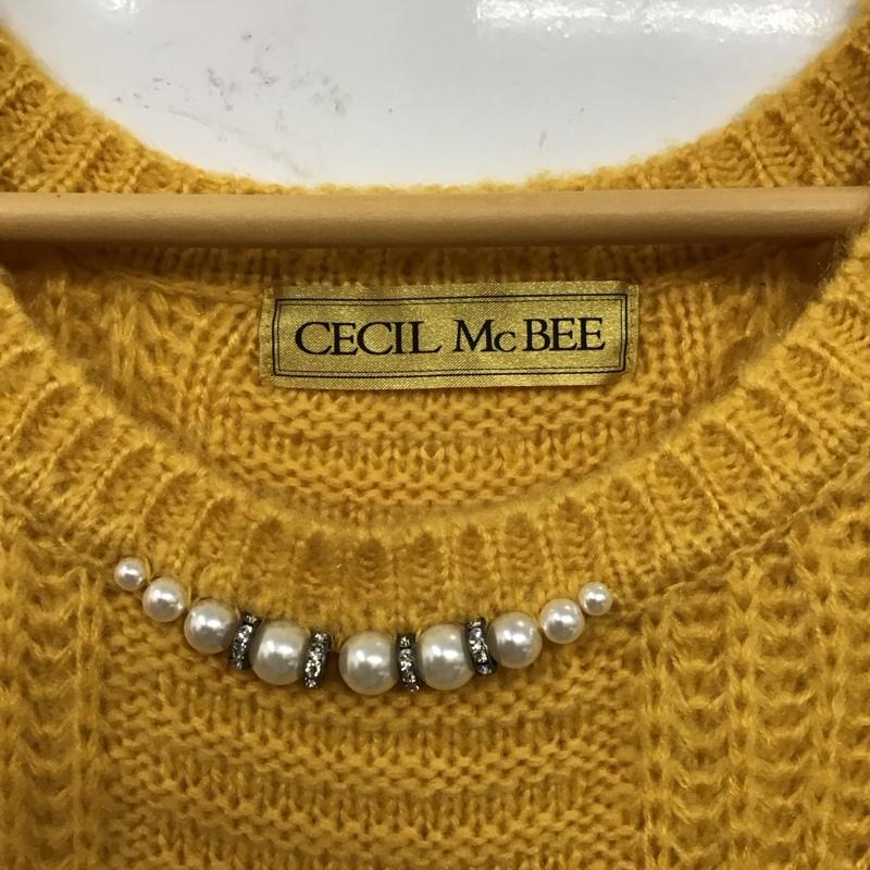 セシルマクビー CECIL McBEE ニット、セーター 長袖 長袖ニットカットソー ニット セーター クルーネックニット M 無地 黄 / イエロー / レディース USED 古着 中古 10117905