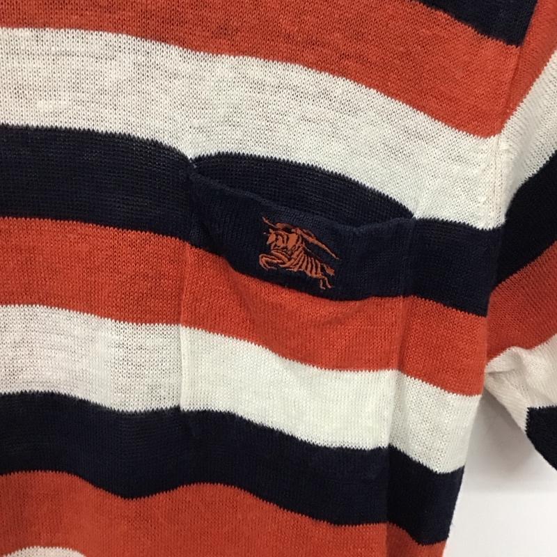 バーバリーブラックレーベル BURBERRY BLACK LABEL ニット、セーター 半袖 半袖ニットカットソー クルーネック セーター 2 ボーダー柄 白 / ホワイト / X 橙 / オレンジ / X 紺 / ネイビー / メンズ USED 古着 中古 10135472
