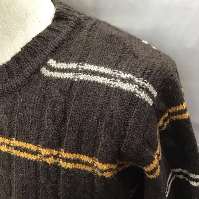 ジム gim ニット、セーター 長袖 長袖ニットカットソー ニット セーター クルーネックニット M ボーダー柄 茶 / ブラウン / メンズ USED 古着 中古 10111711