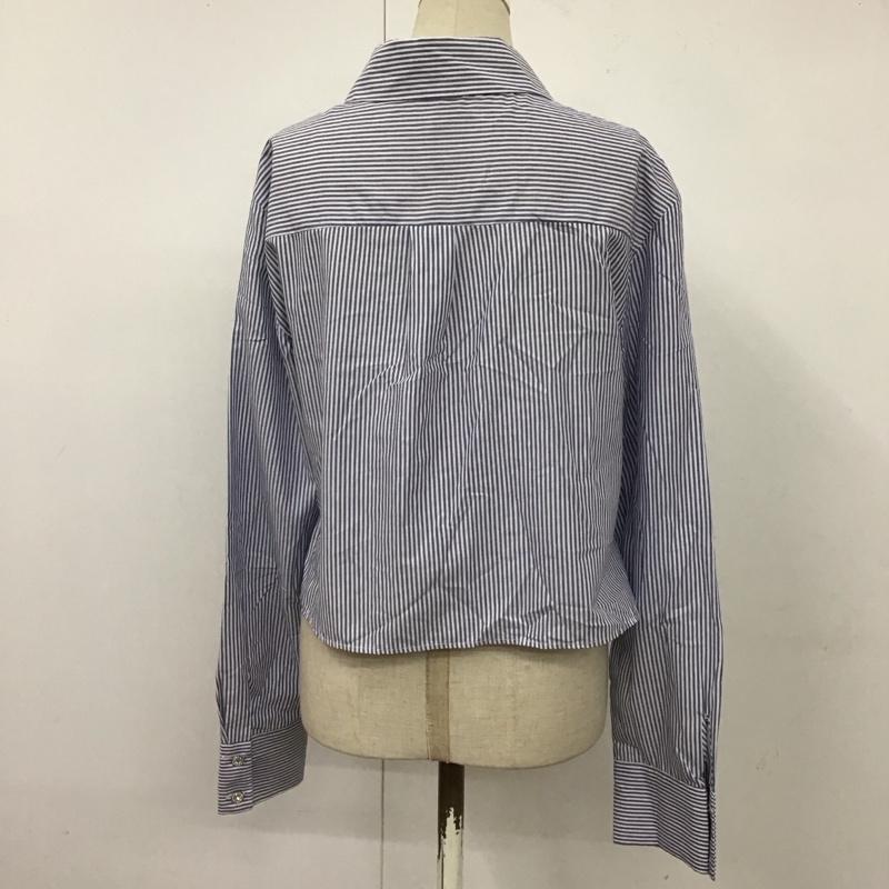 ザラ ZARA シャツ、ブラウス 長袖 8076 807 044 クロップド丈 XS ストライプ 白 / ホワイト / X 紺 / ネイビー / レディース USED 古着 中古 10118830