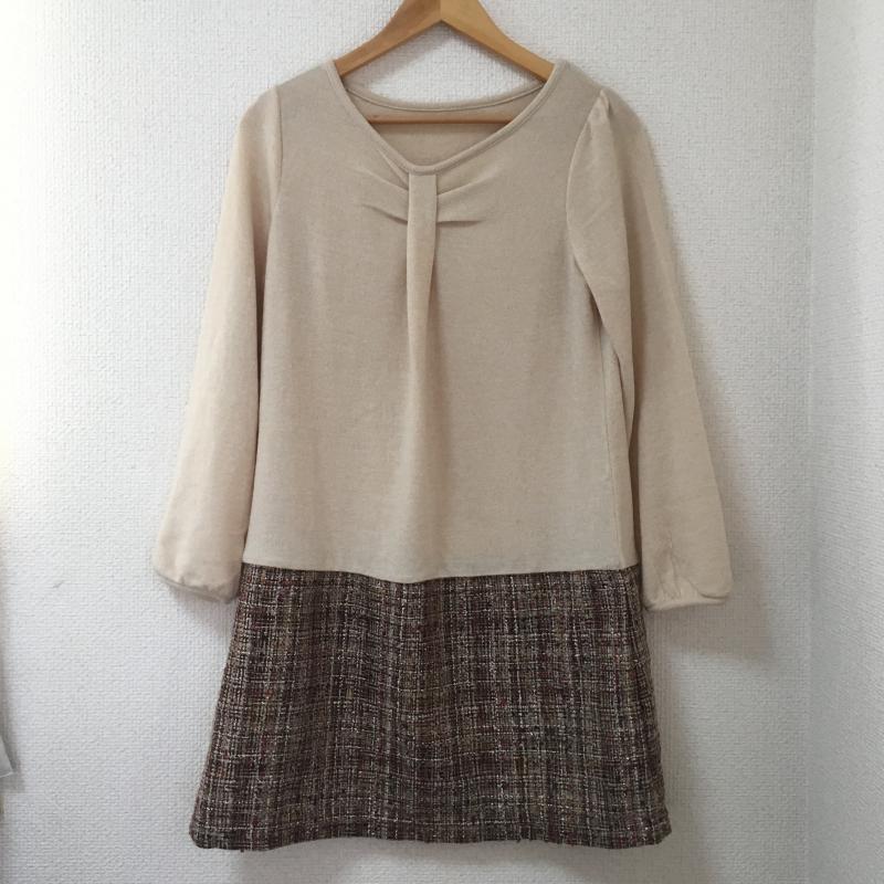 リブインコンフォート Live in comfort ワンピース ひざ丈スカート ウエスト切り替えワンピース L ベージュ / ベージュ / レディース USED 古着 中古 10029316