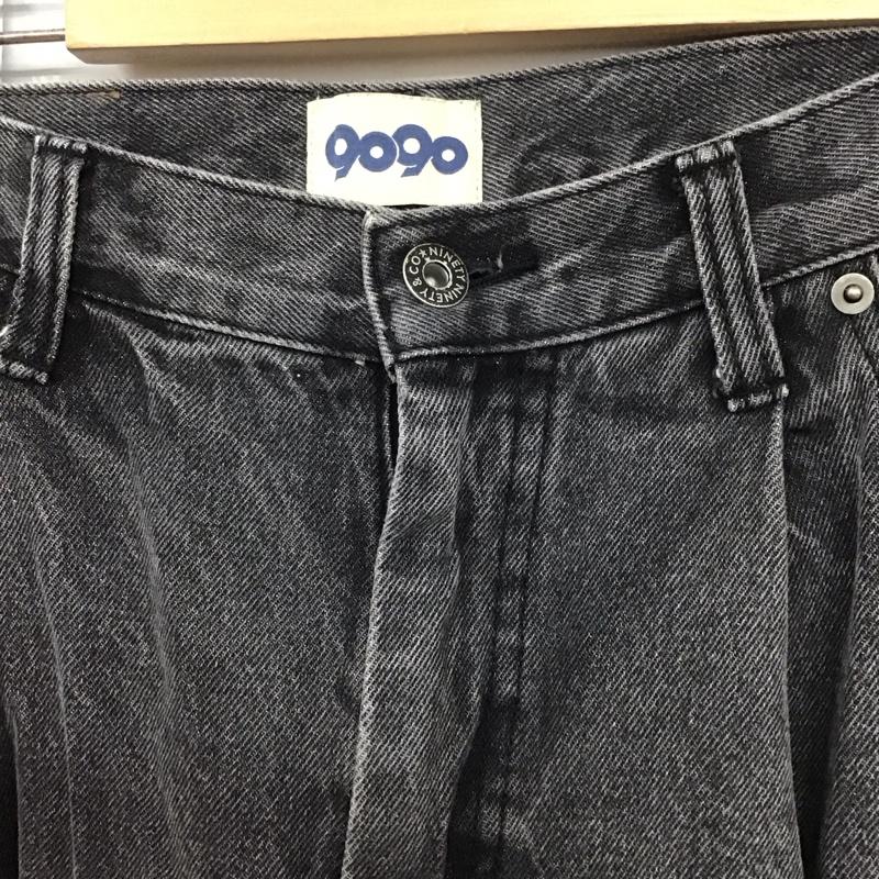 ナインティナインティ 9090 パンツ デニム、ジーンズ デニムパンツ ワイドパンツ カジュアルパンツ L 無地 黒 / ブラック / メンズ USED 古着 中古 10130649