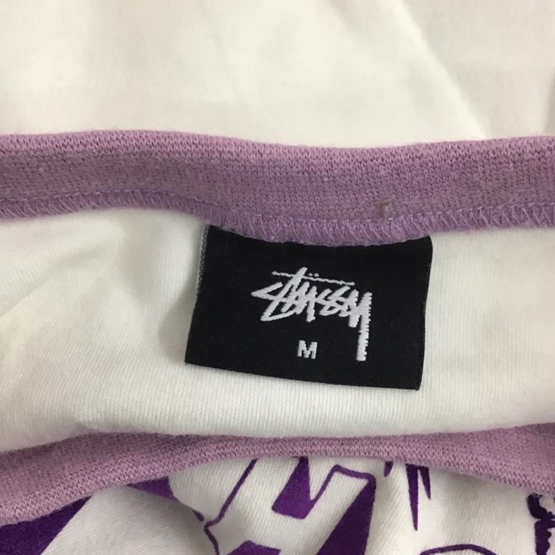 ステューシー STUSSY Tシャツ 半袖 クルーネック M ロゴ、文字 白 / ホワイト / X 紫 / パープル / レディース USED 古着 中古 10109474