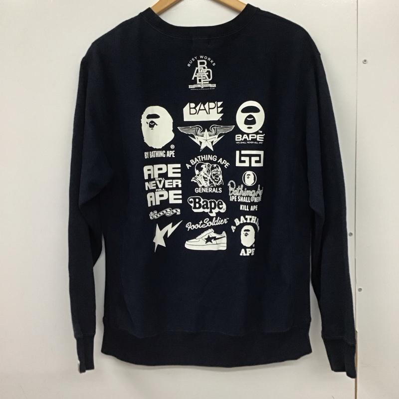 ベイプ BAPE トレーナー 長袖 長袖トレーナー スウェット クルーネック プルオーバー M ロゴ、文字 紺 / ネイビー / メンズ USED 古着 中古 10130270