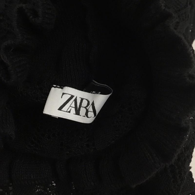 ザラ ZARA カットソー 長袖 4331 104 800 スタンドカラー 透かし編み L 無地 黒 / ブラック /  レディース USED 古着 中古 10113671