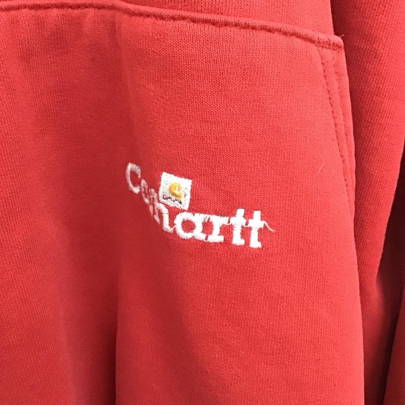 カーハート Carhartt パーカー 長袖 裏起毛 プルオーバー ロゴ、文字 赤 / レッド / メンズ USED 古着 中古 10133760