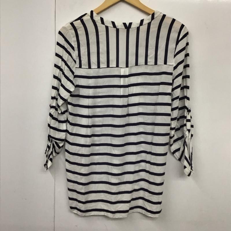 ザラベーシック ZARA BASIC カットソー 七分袖 XS ボーダー柄 白 / ホワイト / X 紺 / ネイビー / レディース USED 古着 中古 10130387