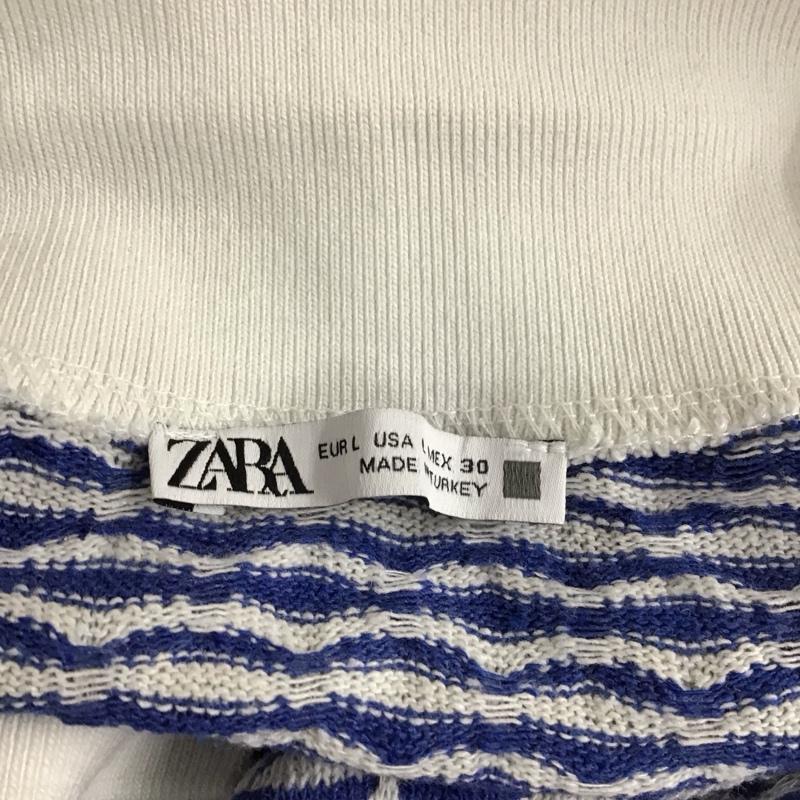 ザラ ZARA ポロシャツ 半袖 L 総柄 白 / ホワイト / X 青 / ブルー / レディース USED 古着 中古 10113497