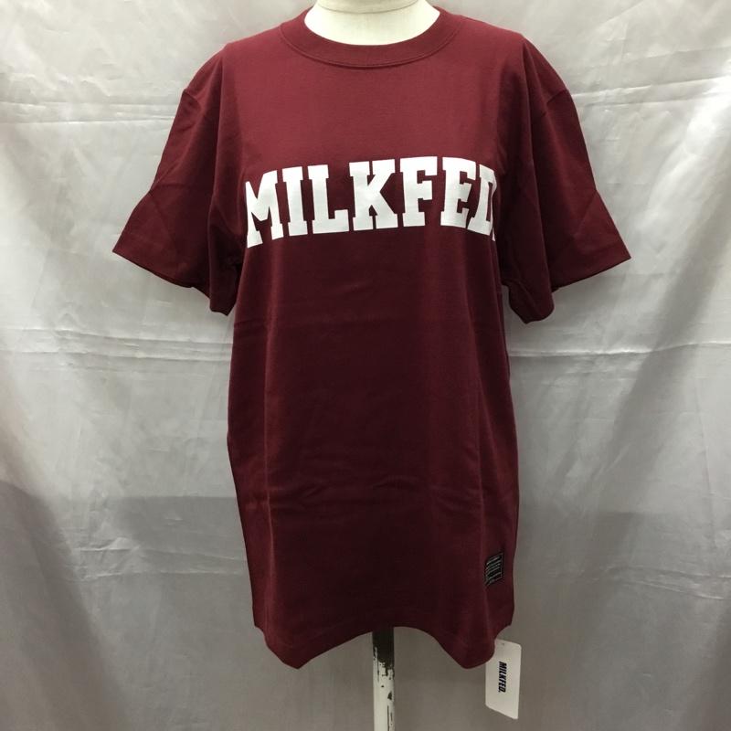 ミルクフェド MILKFED. Tシャツ 半袖 半袖カットソー プリントTシャツ クルーネックカットソー M ロゴ、文字 えんじ / ワインレッド / レディース USED 古着 中古 10112248