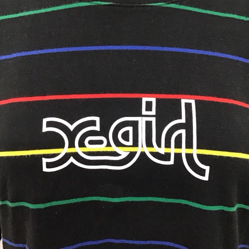 エックスガール X-girl ワンピース ひざ丈スカート 105201041011 MULTI STRIPED HS TEE DRESS マルチボーダー カットソー M ロゴ、文字 黒 / ブラック / レディース USED 古着 中古 10116190