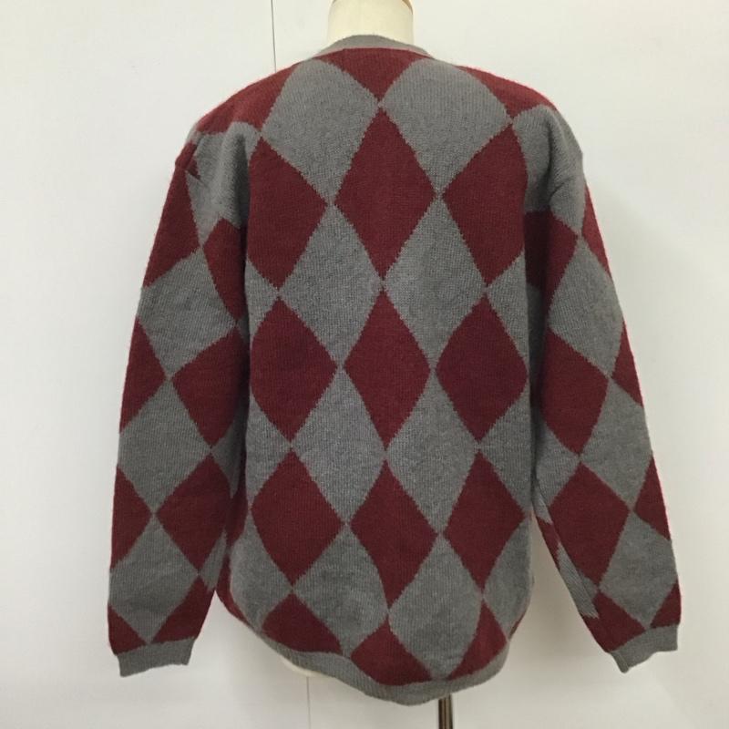エゴトリッピング EGO TRIPPING カーディガン 長袖 670050 Vネック L 総柄 灰 / グレー / X えんじ / ワインレッド / メンズ USED 古着 中古 10114956