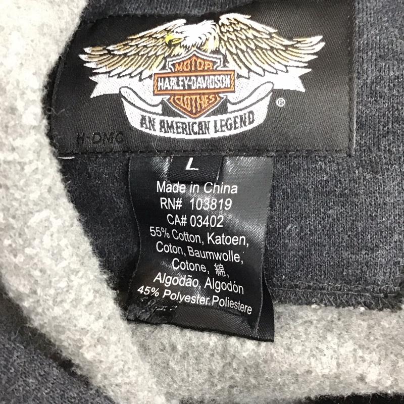 ハーレーダビッドソン Harley-Davidson パーカー 長袖 99035-08VM ジップアップ ドクロ スカル 裏起毛 L ロゴ、文字 ダークグレー / ダークグレー / メンズ USED 古着 中古 10111873