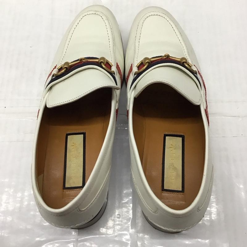 グッチ GUCCI ローファー ローファー 702283 22SS ストライプビットローファー adidas ホースビット 箱有 8.5 ワンポイント 白 / ホワイト / メンズ USED 古着 中古 10118874
