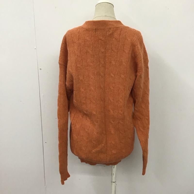 ラルフローレン RALPHLAUREN カーディガン 長袖 Vネック ウール ケーブル編み M ワンポイント 橙 / オレンジ / レディース USED 古着 中古 10107553