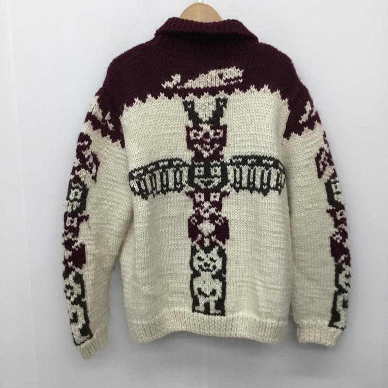 フラットヘッド The Flat Head ニット、セーター 長袖 カウチンセーター 40 白 / ホワイト / X ボルドー / ボルドー / メンズ USED 古着 中古 10137900