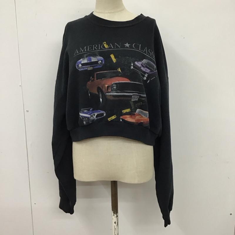 古着 USED トレーナー 長袖 長袖トレーナー スウェット クルーネック リブスウェットカットソー ショート丈 プリント 黒 / ブラック / レディース USED 古着 中古 10117306
