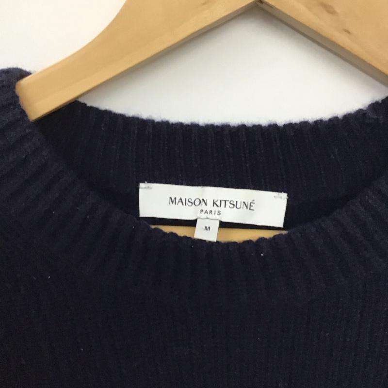 メゾンキツネ MAISON KITSUNE ニット、セーター 長袖 長袖ニットカットソー クルーネック セーター M ロゴ、文字 紺 / ネイビー / メンズ USED 古着 中古 10137737