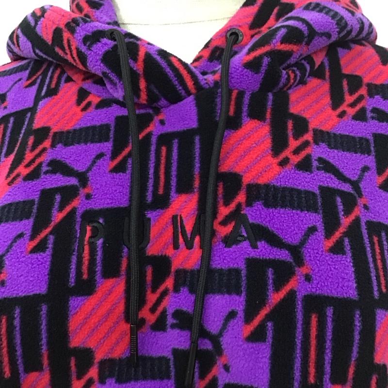 プーマ PUMA パーカー 長袖 595990-64 XTG プルオーバー フリース ロゴ M 総柄 紫 / パープル / X 黒 / ブラック / X 赤 / レッド / レディース USED 古着 中古 10111428