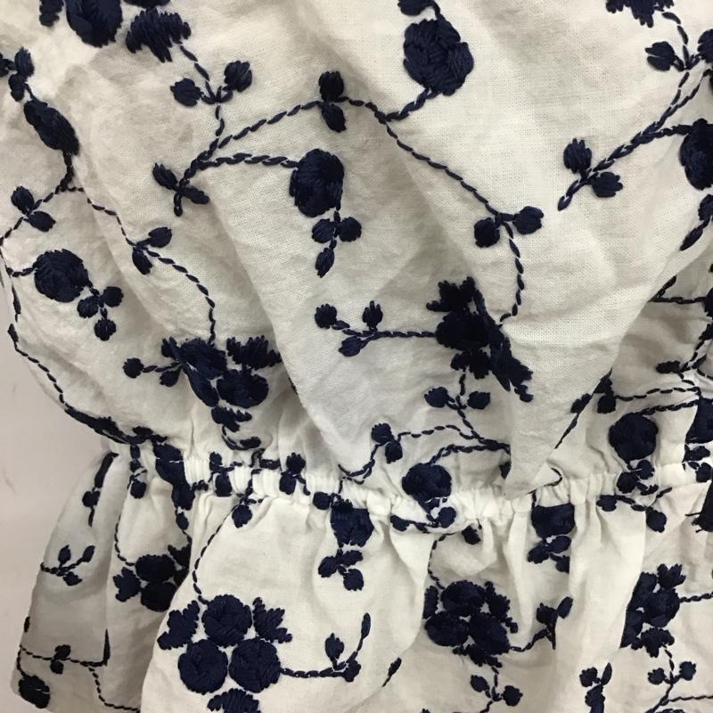 ザラ ZARA カットソー 半袖 2298 063 066 ショート丈 リボン パフスリーブ M 刺繍 白 / ホワイト / X 紺 / ネイビー /  レディース USED 古着 中古 10106710