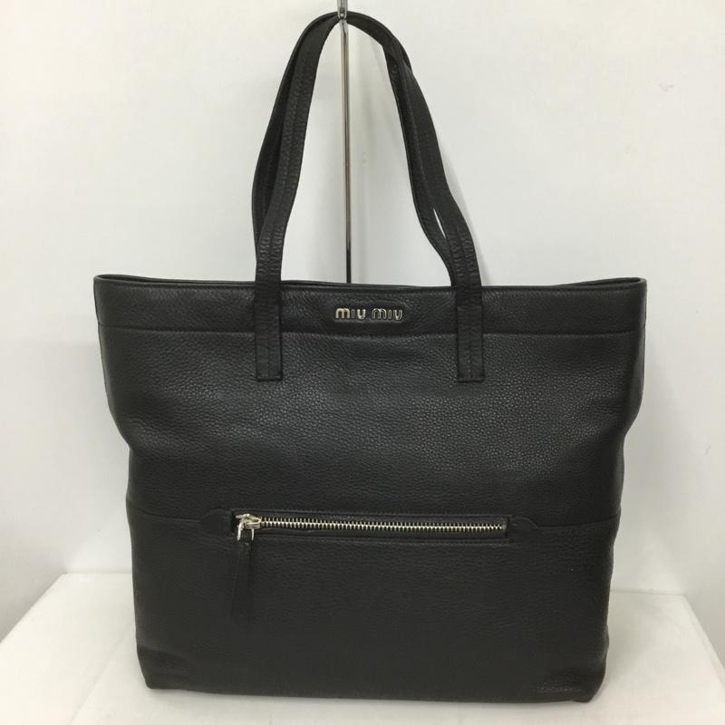 ミュウミュウ miu miu トートバッグ トートバッグ RR1934 VITELLO DAINO レザー ロゴ、文字 黒 / ブラック / X 銀 / シルバー / レディース USED 古着 中古 10126463