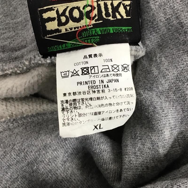 エロスティカ EROSTiKA パーカー 長袖 RAW バックプリント 裏起毛 スウェット プルオーバー XL ロゴ、文字 灰 / グレー / メンズ USED 古着 中古 10123412