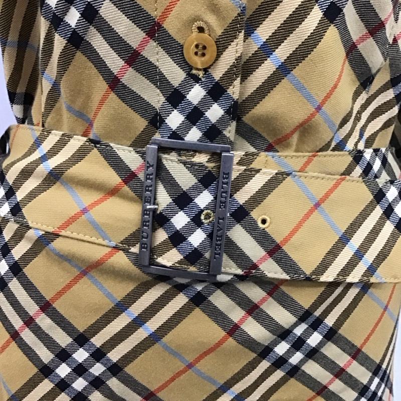バーバリーブルーレーベル BURBERRY BLUE LABEL ワンピース ひざ丈スカート FMF61-609 ノバチェック 七分袖 スキッパーシャツワンピース ベルト付き 38 ワンポイント ベージュ / ベージュ / レディース USED 古着 中古 10124977