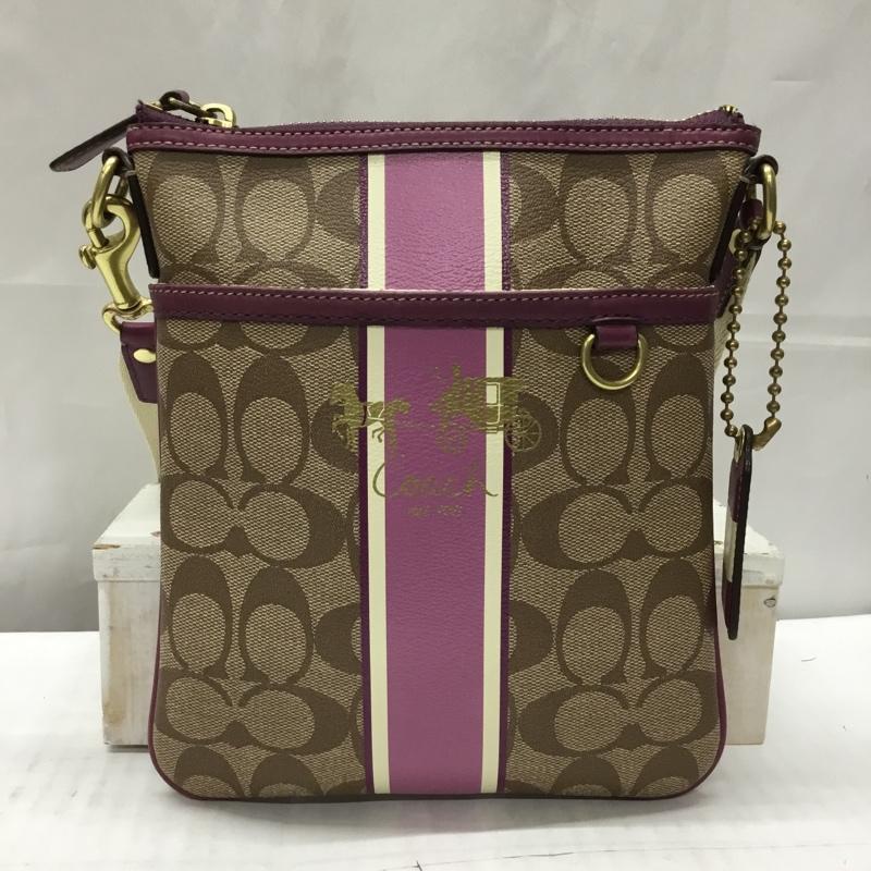 コーチ COACH ショルダーバッグ ショルダーバッグ 41664 シグネチャー ロゴ、文字 ベージュ / ベージュ / X 紫 / パープル / レディース USED 古着 中古 10110063