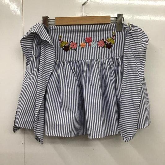 ザラ ZARA カットソー 半袖 7521 075 058 オフショルダー 刺繍 花柄 L ストライプ 白 / ホワイト / X 青 / ブルー /  レディース USED 古着 中古 10106729