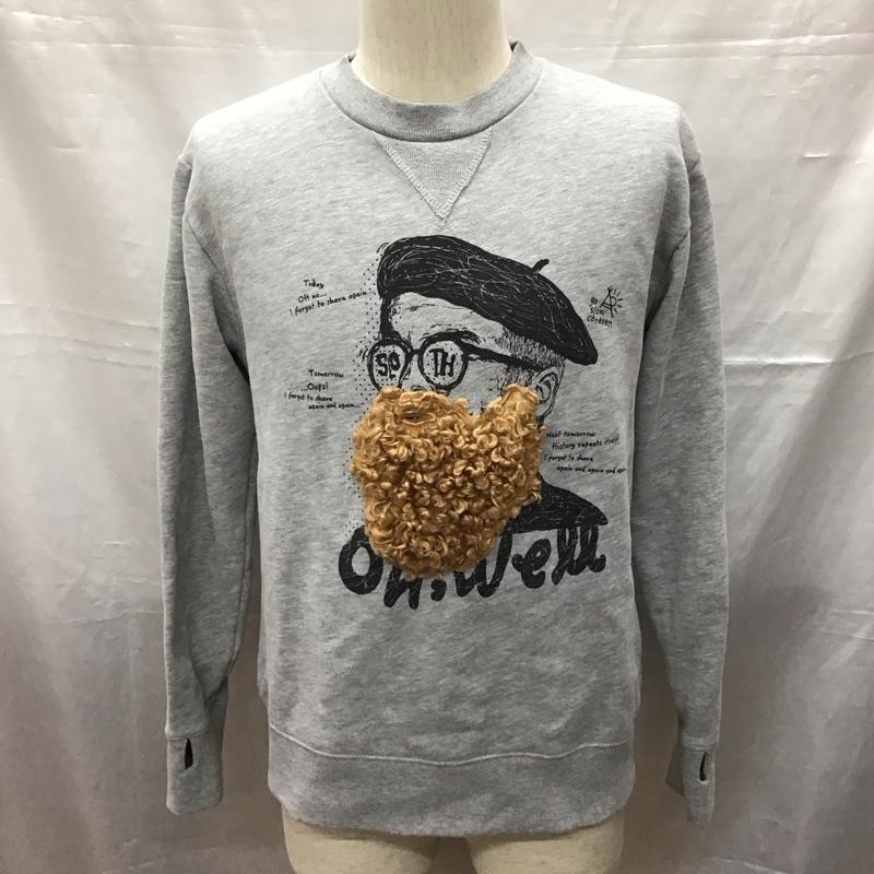 ゴースローキャラバン go slow caravan トレーナー 長袖 392603 ピーチキモウボアヒゲトレーナー スウェット 3 プリント 灰 / グレー /  メンズ USED 古着 中古 10117064