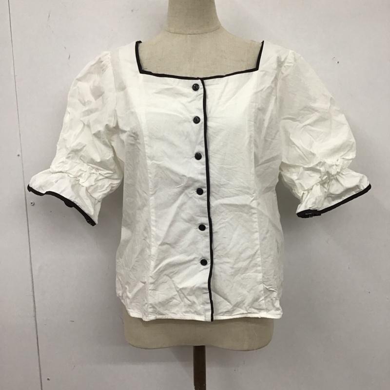 ワンアフター アナザー ナイスクラップ one after another NICE CLAUP シャツ、ブラウス 半袖 300840 パイピングブラウス FREE 無地 白 / ホワイト / X 黒 / ブラック / レディース USED 古着 中古 10123088