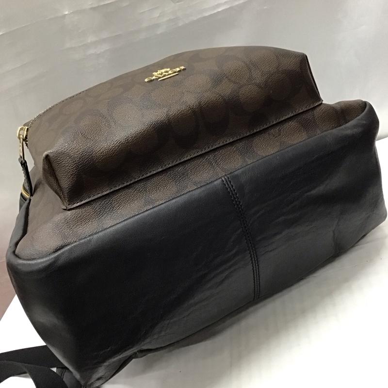 コーチ COACH リュックサック、デイパック リュックサック、デイバッグ F58314 シグネチャー柄 ロゴ、文字 茶 / ブラウン / X 黒 / ブラック / レディース USED 古着 中古 10118147