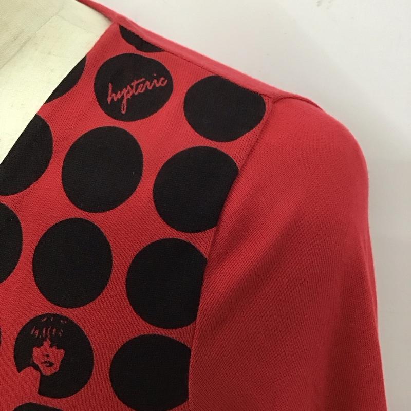 ヒステリックグラマー HYSTERIC GLAMOUR カーディガン 長袖 Vネック M ドット 赤 / レッド / X 黒 / ブラック / メンズ USED 古着 中古 10118317
