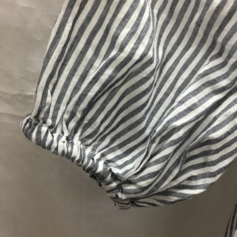 チャオパニックティピー CIAOPANIC TYPY カットソー 半袖 半袖シャツカットソー ノーカラーシャツカットソー フリルシャツ ストライプ 白 / ホワイト / X 灰 / グレー / レディース USED 古着 中古 10118067