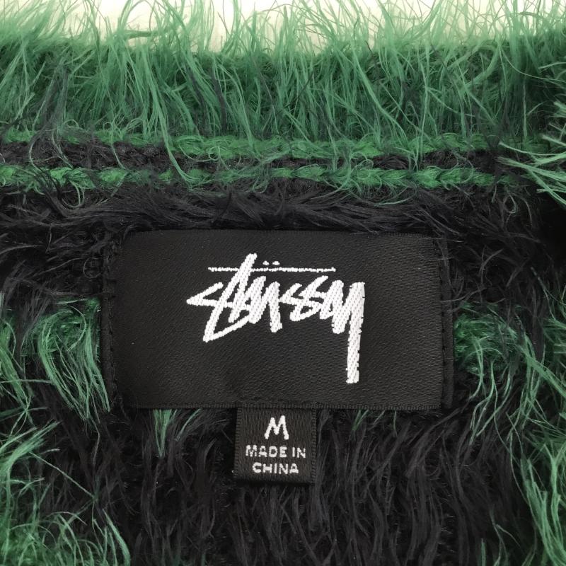 ステューシー STUSSY ニット、セーター 長袖 HAIRY Stripe CREW Sweater M ボーダー柄 黒 / ブラック / X 緑 / グリーン / メンズ USED 古着 中古 10138292